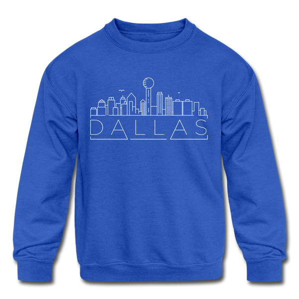 Dallas, Texas Youth Sweatshirt - Skyline Youth Dallas Crewneck Sweatshirt - royal blue