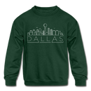 Dallas, Texas Youth Sweatshirt - Skyline Youth Dallas Crewneck Sweatshirt - forest green