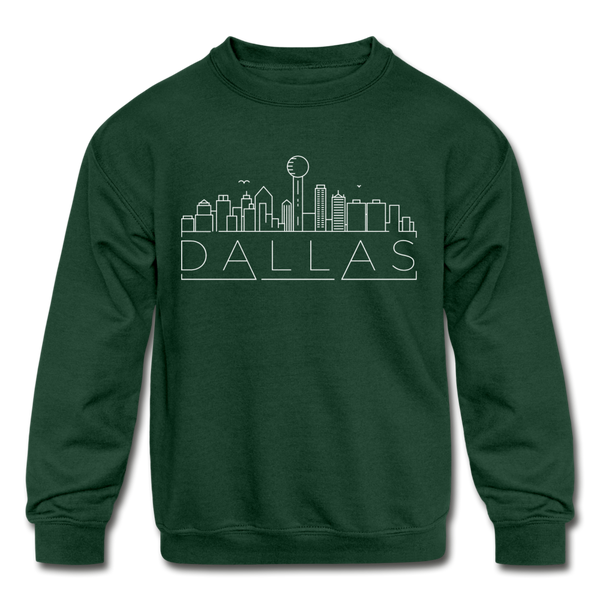 Dallas, Texas Youth Sweatshirt - Skyline Youth Dallas Crewneck Sweatshirt - forest green