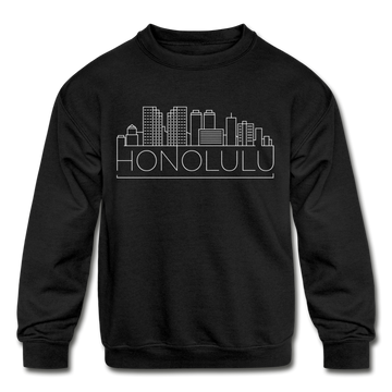 Honolulu, Hawaii Youth Sweatshirt - Skyline Youth Honolulu Crewneck Sweatshirt - black