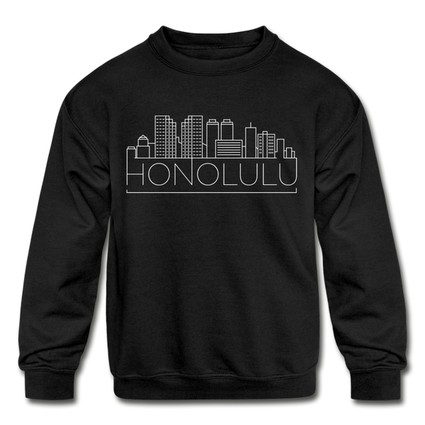 Honolulu, Hawaii Youth Sweatshirt - Skyline Youth Honolulu Crewneck Sweatshirt - black
