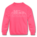 Honolulu, Hawaii Youth Sweatshirt - Skyline Youth Honolulu Crewneck Sweatshirt - neon pink