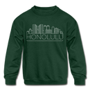 Honolulu, Hawaii Youth Sweatshirt - Skyline Youth Honolulu Crewneck Sweatshirt - forest green