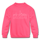Las Vegas, Nevada Youth Sweatshirt - Skyline Youth Las Vegas Crewneck Sweatshirt - neon pink