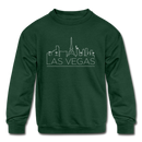 Las Vegas, Nevada Youth Sweatshirt - Skyline Youth Las Vegas Crewneck Sweatshirt - forest green