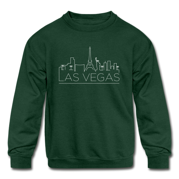 Las Vegas, Nevada Youth Sweatshirt - Skyline Youth Las Vegas Crewneck Sweatshirt - forest green