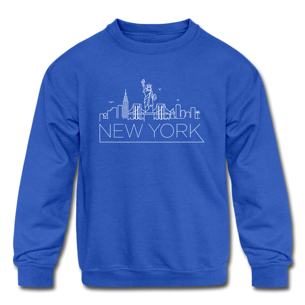 New York Youth Sweatshirt - Skyline Youth New York Crewneck Sweatshirt - royal blue