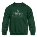 New York Youth Sweatshirt - Skyline Youth New York Crewneck Sweatshirt - forest green