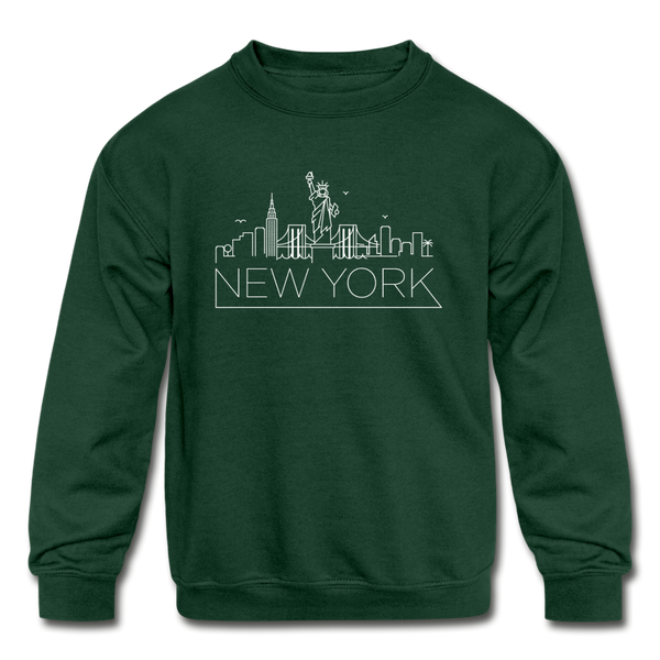 New York Youth Sweatshirt - Skyline Youth New York Crewneck Sweatshirt - forest green