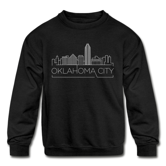 Oklahoma City, Oklahoma Youth Sweatshirt - Skyline Youth Oklahoma City Crewneck Sweatshirt - black