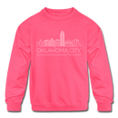 Oklahoma City, Oklahoma Youth Sweatshirt - Skyline Youth Oklahoma City Crewneck Sweatshirt - neon pink