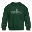 Oklahoma City, Oklahoma Youth Sweatshirt - Skyline Youth Oklahoma City Crewneck Sweatshirt - forest green