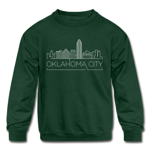 Oklahoma City, Oklahoma Youth Sweatshirt - Skyline Youth Oklahoma City Crewneck Sweatshirt - forest green