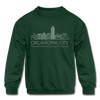 Oklahoma City, Oklahoma Youth Sweatshirt - Skyline Youth Oklahoma City Crewneck Sweatshirt - forest green