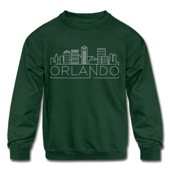 Orlando, Florida Youth Sweatshirt - Skyline Youth Orlando Crewneck Sweatshirt - forest green