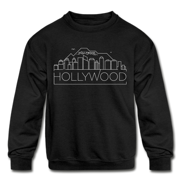 Hollywood, California Youth Sweatshirt - Skyline Youth Hollywood Crewneck Sweatshirt - black