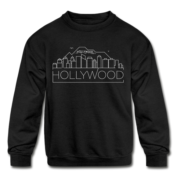 Hollywood, California Youth Sweatshirt - Skyline Youth Hollywood Crewneck Sweatshirt - black