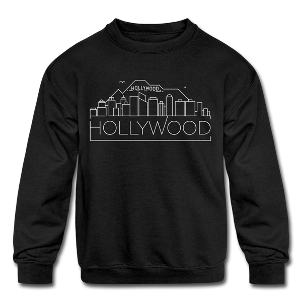 Hollywood, California Youth Sweatshirt - Skyline Youth Hollywood Crewneck Sweatshirt - black