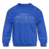 Hollywood, California Youth Sweatshirt - Skyline Youth Hollywood Crewneck Sweatshirt - royal blue