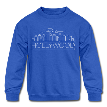 Hollywood, California Youth Sweatshirt - Skyline Youth Hollywood Crewneck Sweatshirt - royal blue