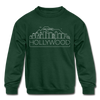 Hollywood, California Youth Sweatshirt - Skyline Youth Hollywood Crewneck Sweatshirt - forest green