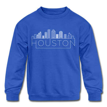 Houston, Texas Youth Sweatshirt - Skyline Youth Houston Crewneck Sweatshirt - royal blue