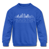 Houston, Texas Youth Sweatshirt - Skyline Youth Houston Crewneck Sweatshirt - royal blue