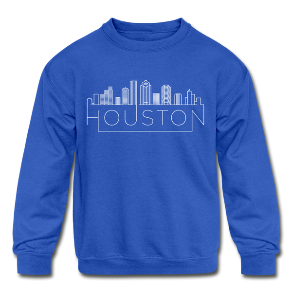 Houston, Texas Youth Sweatshirt - Skyline Youth Houston Crewneck Sweatshirt - royal blue