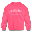 Houston, Texas Youth Sweatshirt - Skyline Youth Houston Crewneck Sweatshirt - neon pink