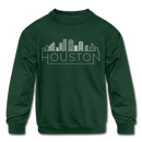 Houston, Texas Youth Sweatshirt - Skyline Youth Houston Crewneck Sweatshirt - forest green