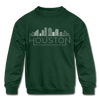 Houston, Texas Youth Sweatshirt - Skyline Youth Houston Crewneck Sweatshirt - forest green