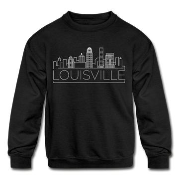 Louisville, Kentucky Youth Sweatshirt - Skyline Youth Louisville Crewneck Sweatshirt - black