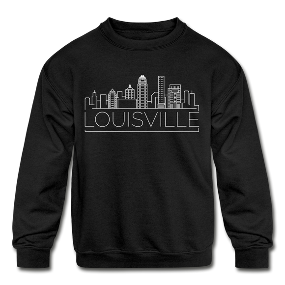 Louisville, Kentucky Youth Sweatshirt - Skyline Youth Louisville Crewneck Sweatshirt - black