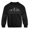 Louisville, Kentucky Youth Sweatshirt - Skyline Youth Louisville Crewneck Sweatshirt - black