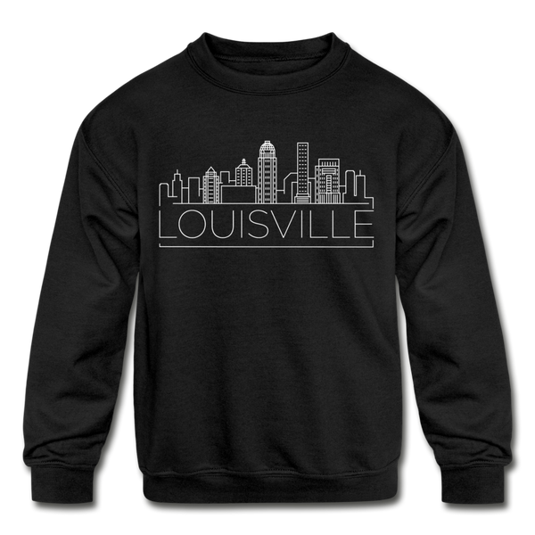 Louisville, Kentucky Youth Sweatshirt - Skyline Youth Louisville Crewneck Sweatshirt - black