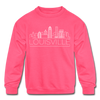 Louisville, Kentucky Youth Sweatshirt - Skyline Youth Louisville Crewneck Sweatshirt - neon pink