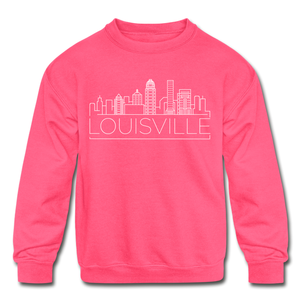 Louisville, Kentucky Youth Sweatshirt - Skyline Youth Louisville Crewneck Sweatshirt - neon pink