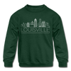 Louisville, Kentucky Youth Sweatshirt - Skyline Youth Louisville Crewneck Sweatshirt - forest green