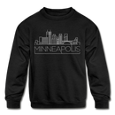 Minneapolis, Minnesota Youth Sweatshirt - Skyline Youth Minneapolis Crewneck Sweatshirt - black