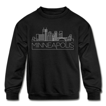 Minneapolis, Minnesota Youth Sweatshirt - Skyline Youth Minneapolis Crewneck Sweatshirt - black
