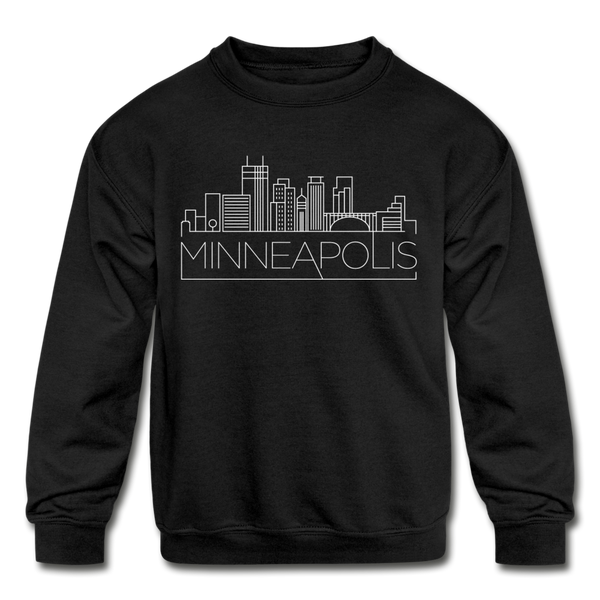 Minneapolis, Minnesota Youth Sweatshirt - Skyline Youth Minneapolis Crewneck Sweatshirt - black