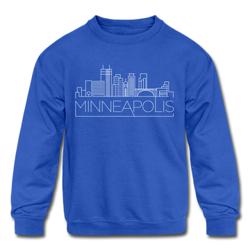 Minneapolis, Minnesota Youth Sweatshirt - Skyline Youth Minneapolis Crewneck Sweatshirt - royal blue