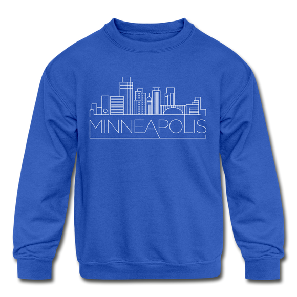 Minneapolis, Minnesota Youth Sweatshirt - Skyline Youth Minneapolis Crewneck Sweatshirt - royal blue