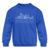 Minneapolis, Minnesota Youth Sweatshirt - Skyline Youth Minneapolis Crewneck Sweatshirt - royal blue