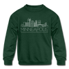 Minneapolis, Minnesota Youth Sweatshirt - Skyline Youth Minneapolis Crewneck Sweatshirt - forest green