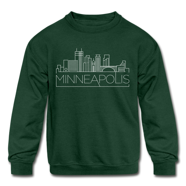 Minneapolis, Minnesota Youth Sweatshirt - Skyline Youth Minneapolis Crewneck Sweatshirt - forest green