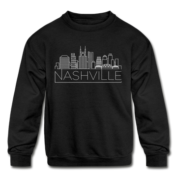 Nashville, Tennessee Youth Sweatshirt - Skyline Youth Nashville Crewneck Sweatshirt - black