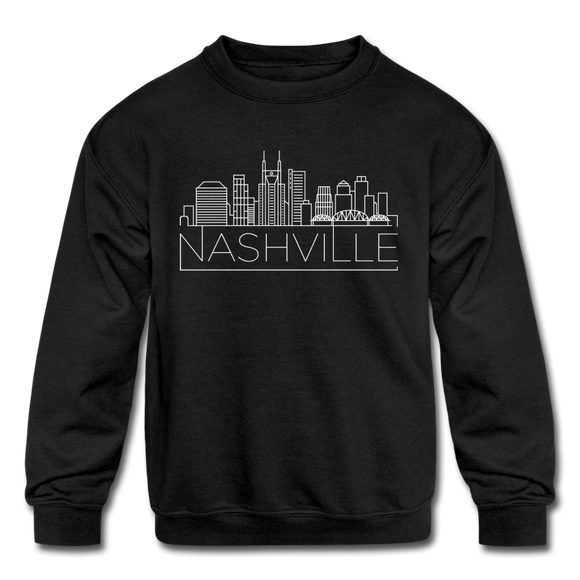 Nashville, Tennessee Youth Sweatshirt - Skyline Youth Nashville Crewneck Sweatshirt - black