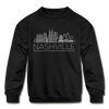 Nashville, Tennessee Youth Sweatshirt - Skyline Youth Nashville Crewneck Sweatshirt - black