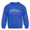 Nashville, Tennessee Youth Sweatshirt - Skyline Youth Nashville Crewneck Sweatshirt - royal blue